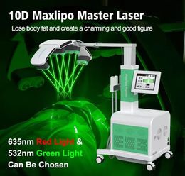 Professional 10D Maxlipo master 635nm 532nm red green light 2 in 1 cryo pads lipo laser slimming machine