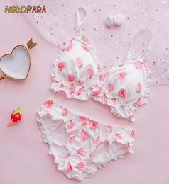 Big Strawberry Cute Japanese Milk Silk Bra Panties Set Wire Soft Underwear Sleep Intimates Set Kawaii Lolita Colour White67195959351260