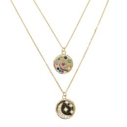 round disco coin necklace gold plated engraved white rainbow cz moon star shooting star design fashion necklaces232s