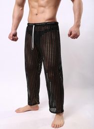 Sexy Mens Pants Sleepwear See Through Big Mesh Lounge Pajama Bottoms Loose Trousers Low Rise Male Sexy Wear9188726