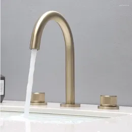 Bathroom Sink Faucets 59# Solid Brass Brushed Gold Split Basin Faucet Deck Mounted 3 Hole Double Handle And Cold Water Mixer Tap