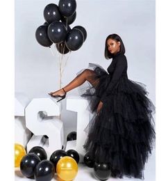 Chic Black Puffy Hi Low Tutu Party Skirt High Tulle Layered Women Long for Prom Custom Made 2204276576547