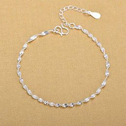 925 Sterling Silver Fashion Simple Elegant ed Chain Bracelets Jewelry For Woman Wave Anklet Gifts 210507305D