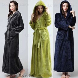 Women's Sleepwear Extra Long Winter Coral Fleece Bathrobe Women Hooded Warm Kimono Bath Robe Cosy Kimono Shower Robes Loose Peignoirs Nightgown T231223