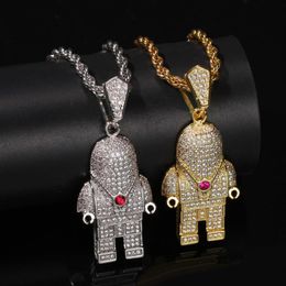 Hip Hop Full CZ Stone Paved Bling Ice Out Astronaut Spaceman Pendants Necklace for Men Rapper Jewelry 24 291L