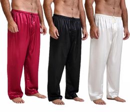 2018 Men Silk Satin Pyjamas Pyjamas Lounge Comfortable Pants Loose Sleep Bottoms Sleepwear Black Blue Red4758925
