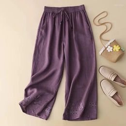 Women's Pants Cotton Linen Drop Sense Wide Leg Female 2023 Spring And Summer Embroidered Loose Large Yard Straight Casual