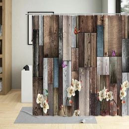 Shower Curtains Classical Retro Wood Grain Pattern Curtain Simple Wall Home Decoration Waterproof Hanging Screen With 12 Hooks
