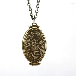 Pendant Necklaces GDHY Bronze Carving Flower Put Po Necklace Box Three Open Ellipse For Lovers Women Anniversary Jewellery