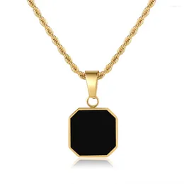 Chains Geometric Square Casual Stainless Steel Collar Necklace For Men Blak Enamel Pendant Cuban Figaro Box Chain Women