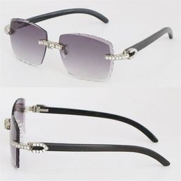 Whole Original Black Buffalo Horn Rimless Sunglasses 2 6 Carats Diamond Set Glasses Womans Men Famous Diamond Cut Lens Square 278F