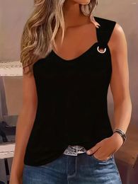 Women's Tanks Black Fashion Solid Loose Crew Neck Tank Top Women 2024 Spring Summer Casual Sleeveless T Shirt Tee Streetwear