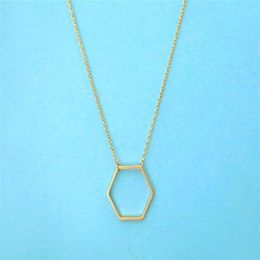 10pcs Gold Silver Geometric Hexagon Necklace Simple Sexangle Neckalces Open Line Hive Hexagon Necklace Jewelry for Women309a