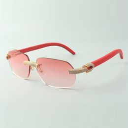 Direct s micro-paved diamond sunglasses 3524024 with red wooden temples designer glasses size 18-135 mm232d
