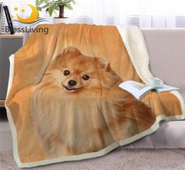 BlessLiving Pomeranian Throw Blanket 3D Printed Sherpa Fleece Bed Blanket Animal Dog Plush Bedspread Brown Bedding 150x200cm 201108156807