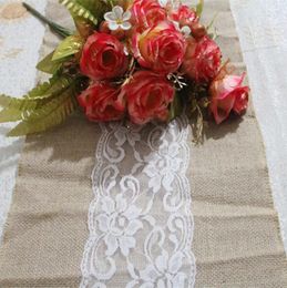 Table Runner 5pcs/lot 29X275cm 3 Yards Long A Piece Natural Linen Burlap White Lace Doily Home Party Wedding Decoration GH-2547