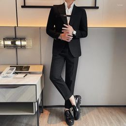 Men's Suits (Suit Trousers) High-end Fashion Handsome Two-piece Autumn Slim Casual Suit Set Banquet Four Seasons Wedding