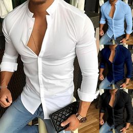Men's Casual Shirts Spring And Autumn Mens Street Trend Large Size Solid Colour Shirt Fashion Slim Stand Collar Long Sleeve Top