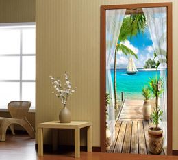 Balcony Sea View 3D Door Sticker Wall Painting Living Room Bedroom Door Wallpaper Wall Stickers Selfadhesive Waterproof Decor 2103662562