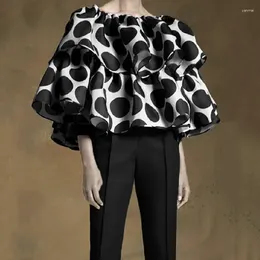Women's T Shirts Lemongor Female Polka Dot Tiered Elegant Blouses 2023 Summer Fashion Party Falbala Tops For Women