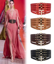 Belts Gold Colour Metal Buckle Women PU Leather Wide Waist Elastic Brown Black Ladies Dress Body Corset Waistband3511315