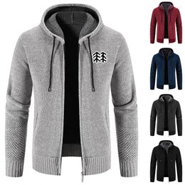 Men's Sweaters Men Cardigan Winter Hooded Printing Sweater Autumn Fleece Warm Casual Youth Sweatercoat Zipper Knitted Cardigans Coat