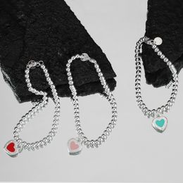 S925 sterling silver love heart designer bracelet bangle Jewellery lovely blue pink red hearts 4mm beads tennis charm elegant bracelets bangles for women girls