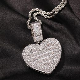 Custom Po Large Size Can Open Heart Pendant Necklace Men Women Hip Hop Bling Iced Out Jewellery Solid back For Gift265S