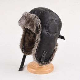 Berets Faux Fur Lined Winter Trapper Hat Women Men Thicken Warm Ear Protection Ski Ushanka Windproof Leather Snow Cap With Flap