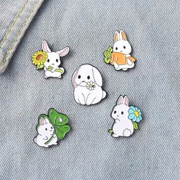 Korean Cartoon Rabbit Dog Brooches Alloy Paint Animal Hug Flower Carrot Badge Jewellery Accessories Unisex Cowboy Backpack Clothes L235b