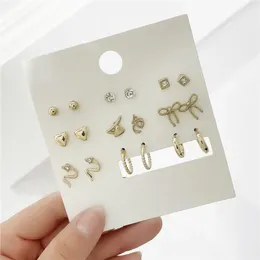 Dangle Earrings Fashionable High-Grade 9-Pair Set With Golden Bow Snake And Heart-Shaped Designs