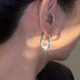 Hoop Earrings Hollow Rhinestone Double Heart Women Korean Style Pig Nose Fashion Geometric Ear Buckle Party Jewellery