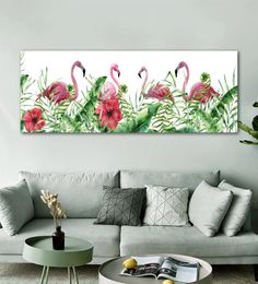 Flamingo Posters Home Decor Tropical Plants Canvas Painting Wall Art Pictures For Living Room Bedside Animal Prints Paintings8958466