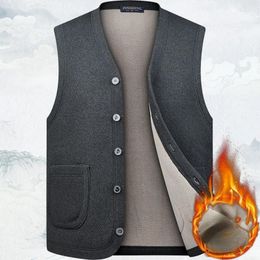 Men's Vests 2024 Men Autumn Winter Fashion V-neck Cashmere Vest Male Casual Sleeveless Jacket Thick Warm Fleece Coats D622