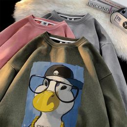Men's Hoodies O-neck Men Suede Sweatshirts Autumn Cute Hip Hop Duck Clothing Fashion Designer Brand Unisex Streetwear Oversized