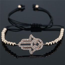Charm Bracelets Whole- Anil Arjandas Bracelet Mosaic CZ Crystal Sideway Hamsa & Round Ball Brass Beads Braiding Macrame Bracel292H