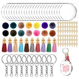 Keychains 60Pcs Acrylic Keychain Blanks Kit With Pom Ball Jump Rings Round Clear Discs Circles Colorful Tassel Pendants For DIY