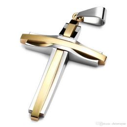 Men's Stainless Steel Pendant Necklace Gold Cross Vintage men s jewelry pendants Golden cross pendant -with 23 inch Chain218W