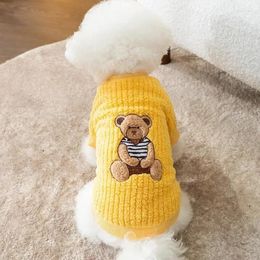 Dog Apparel Cartoon Bear Clothing Fleece Two Thickened Pet Embroidered Winter Teddy Clothes Sweater Pullover Warm Legged