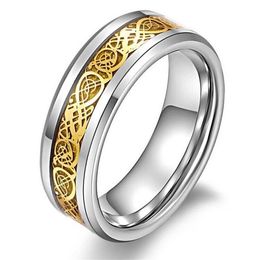 Never fading 8mm gold Dragon Tungsten Carbide Silver Ring Mens Jewellery Wedding Band whole 263d