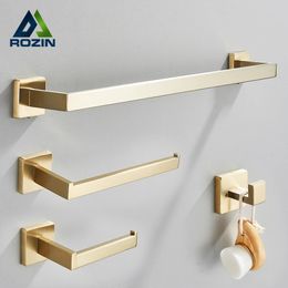 Bathroom Accessories Set Brushed Gold Toilet Wall Towel Bar Rail Paper Holder and Hook Stainless Steel Bath Rack Hanger Hardware 231222