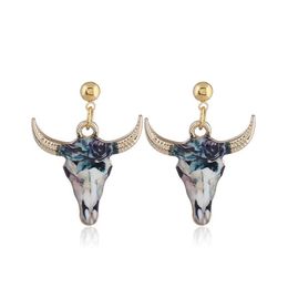 summer Jewellery dangle earrings bull with horns head enamel animal earrings women's for party gift drop whole and2270