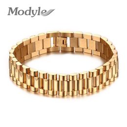 Modyle Men Bracelet Gold-color 22cm Chunky Chain Bracelets Bangles Stainless Steel Male Jewellery Gift C19041703252M
