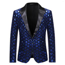 Men's Suits Plaid Shiny Sequin Blazer Jacket Slim FIt Dress Suit Party Wedding Stage Costume Gold Blue Luxury Coat