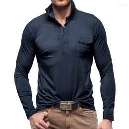 Men's Polos 2336 Winter Fall Fashion Polo Shirt America Comfortable Outdoor T-shirt Solid Colour Simple Basic Long Sleeve Pullover Tops