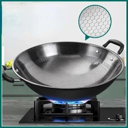 Pans German Wok Honeycomb Non Stick Double Ear Large Iron Pot Household Round Bottom Without Coating And Rust Resistance