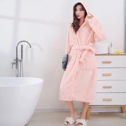 Towel Winter Coral Plush Bathrobe Striped 3D Thickened Nightgown Long Bath Couple