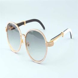 19 years new luxury round frame diamond sunglasses T19900692 retro fashion golden hat natural mixed horns mirror legs decoration223u