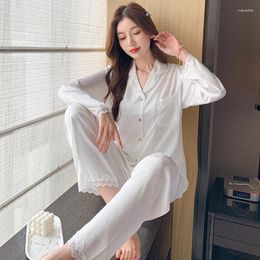 Women's Sleepwear Pyjamas Set For Women Spring Long Sleeve Tops Pyjama Pants V Neck Button Lady Satin Silk Home Wear Pyjama Pijama Femme