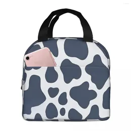 Dinnerware Blue Cow Pattern Lunch Box Insulated With Compartments Reusable Tote Handle Portable For Kids Picnic School